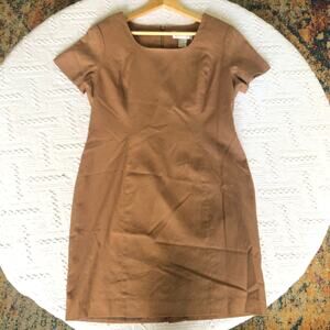 Carol Horn Vintage Sheath Linen Blend Dress Sz 10 Petite Brown 90s Minimalist